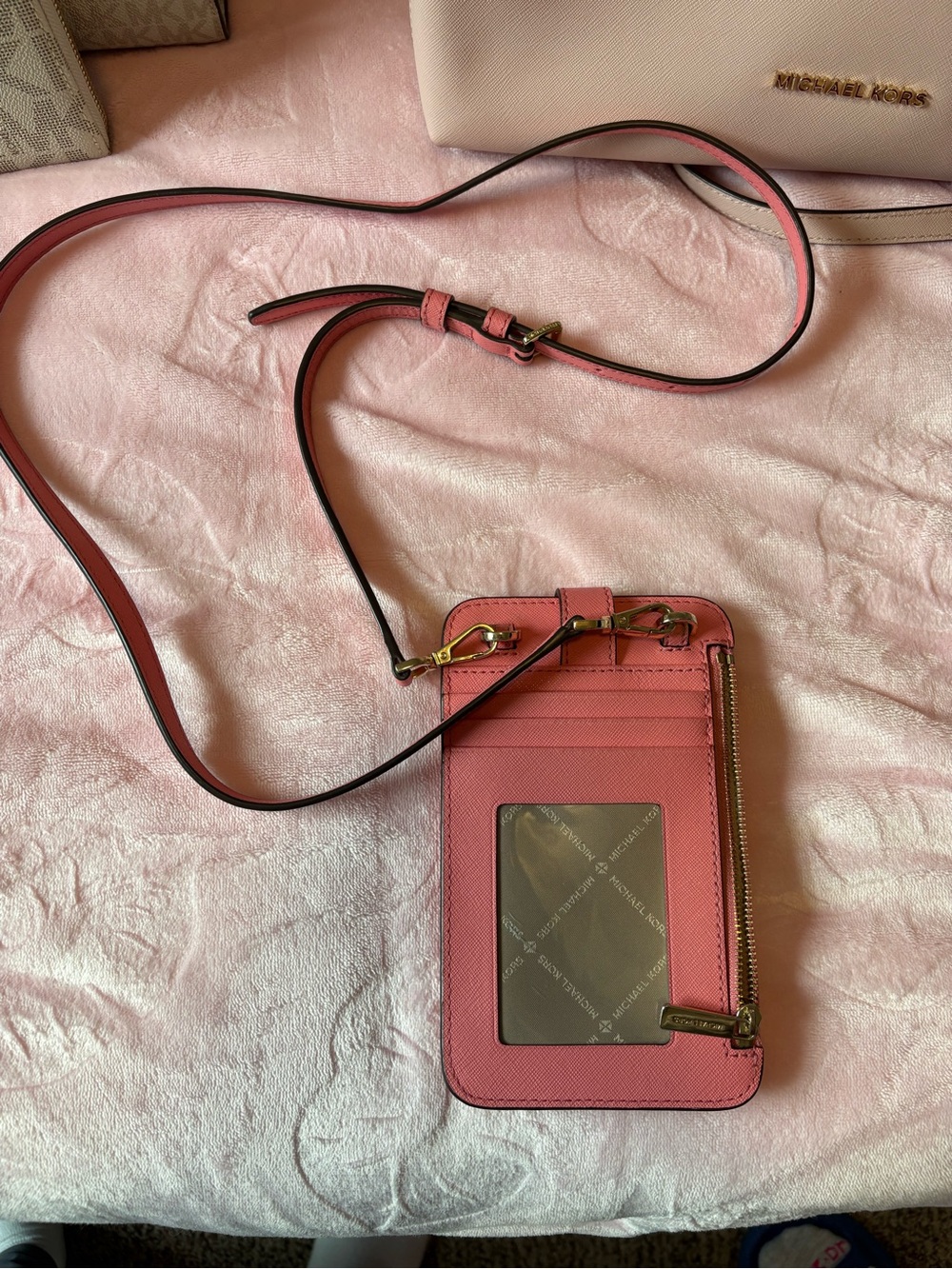 Michael Kors Coral Pink Crossbody Cardholder Wallet